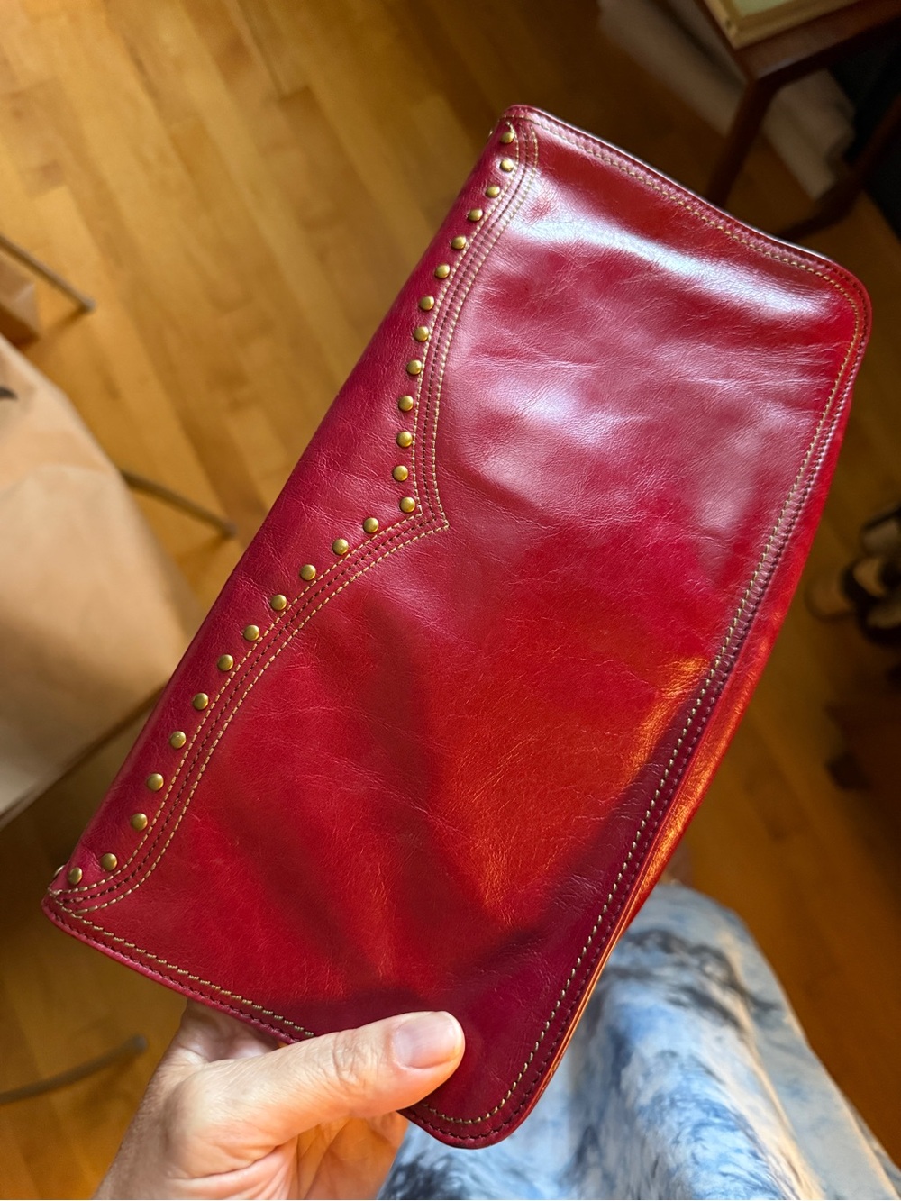 Red, Western  Leather Studded Handheld Clutch HOBO International - Picture 5 of 6